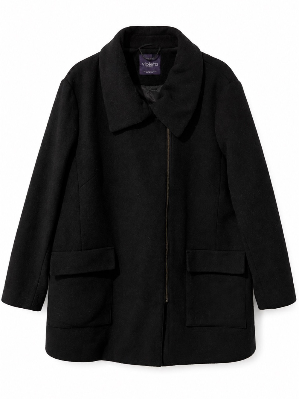Mango Black Pea Coat with Flap Pockets